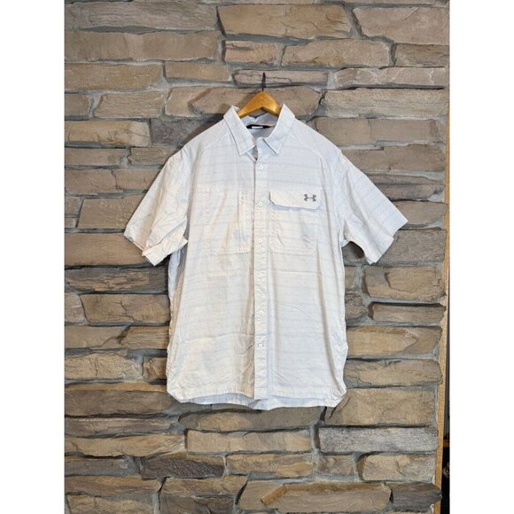 Men's Under Armour Loose Fit Logo Shirt Light Gray White Sz L - Picture 1 of 8